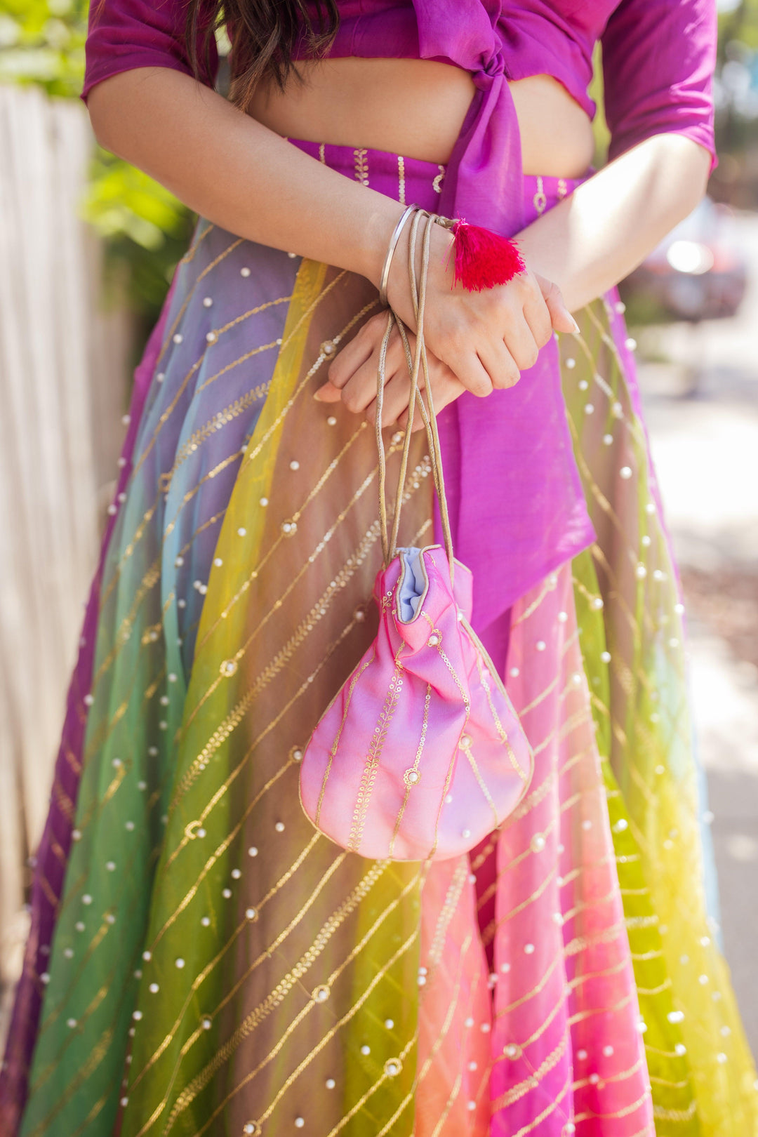 Rainbow Pearl Lehenga Choli Set-[mehendi outfit]-Raas