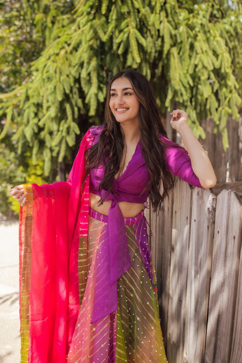 Rainbow Pearl Lehenga Choli Set-[mehendi outfit]-Raas