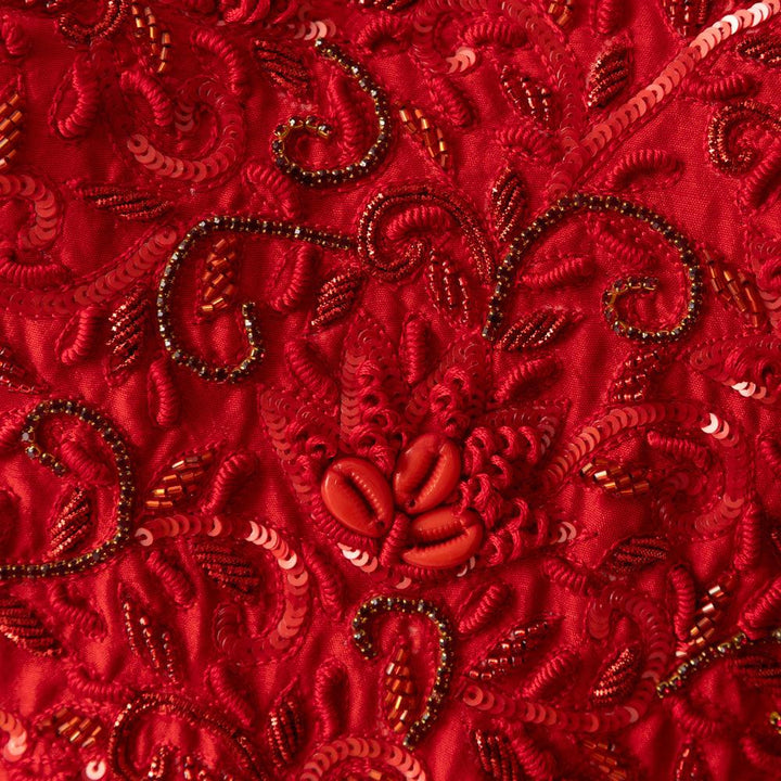 Raw Silk Red One Shoulder Gown-Raas USA