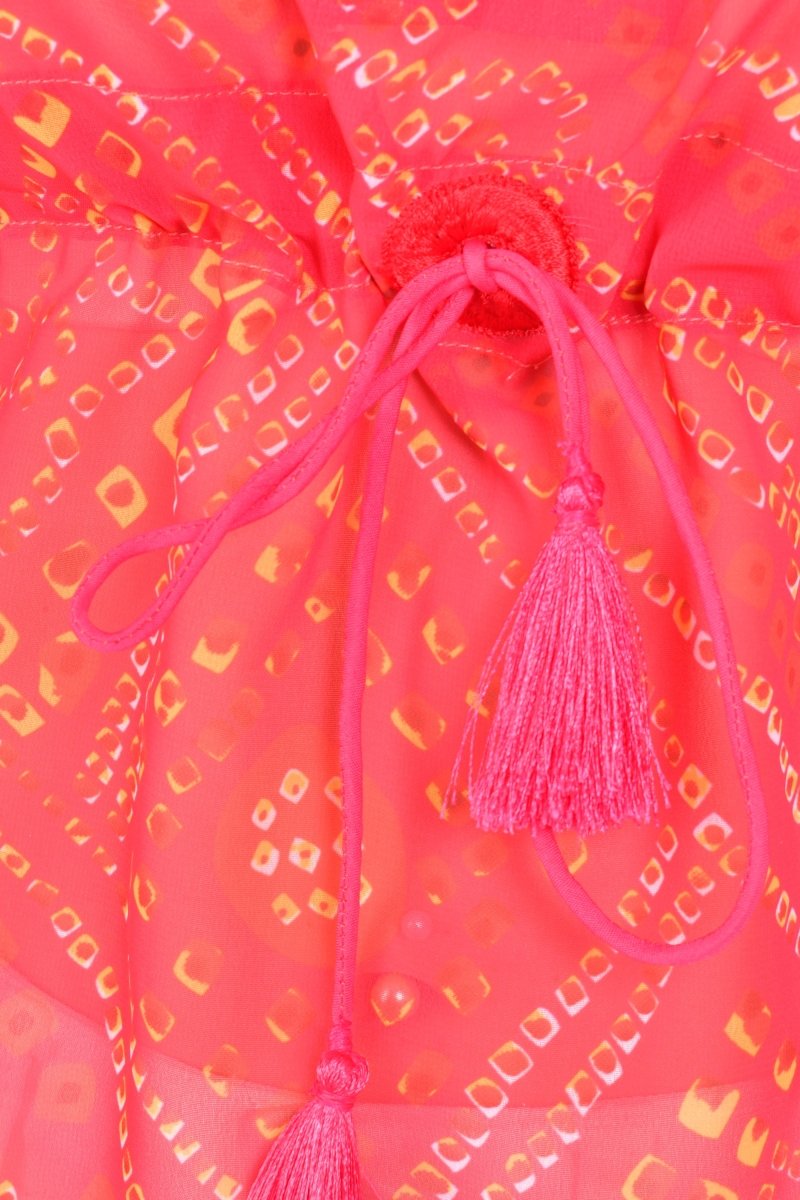 Red Bandhani Print Boho Kaftan Top with Mirror & Resham Embroidery KAFTAN RAAS