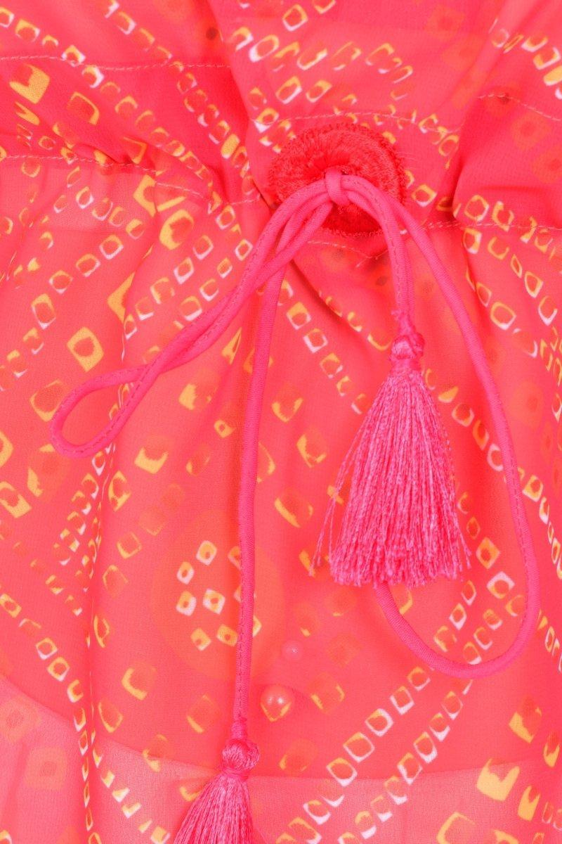 Red Bandhani Print Boho Kaftan Top with Mirror & Resham Embroidery KAFTAN RAAS