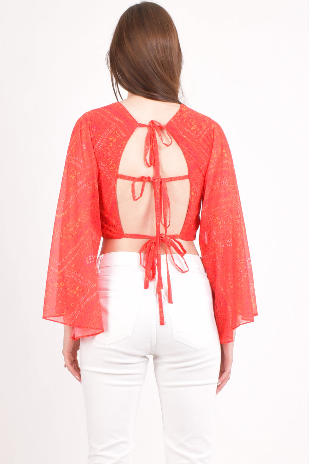 Red Bell Sleeves Crop Top TOPS & TUNICS RAAS