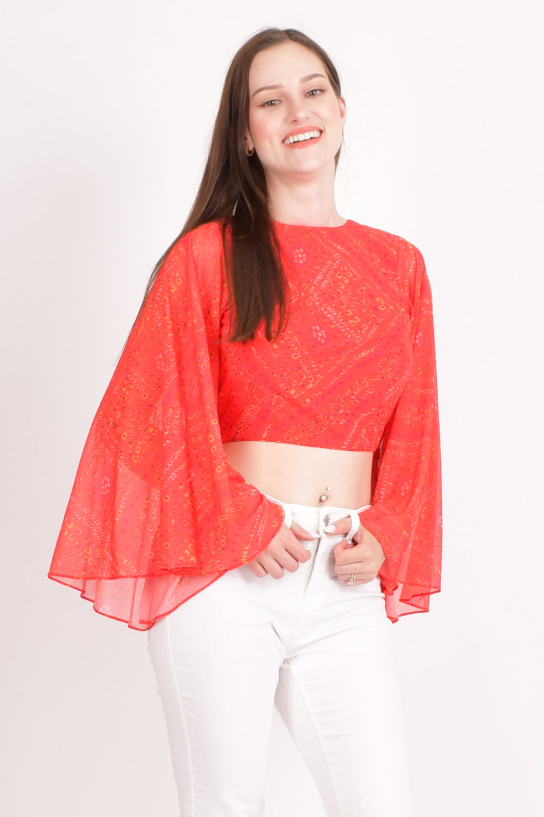 Red Bell Sleeves Crop Top TOPS & TUNICS RAAS
