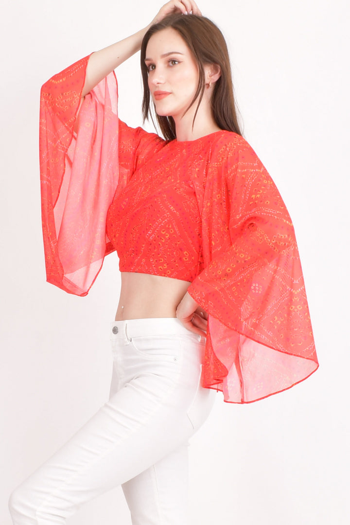 Red Bell Sleeves Crop Top TOPS & TUNICS RAAS