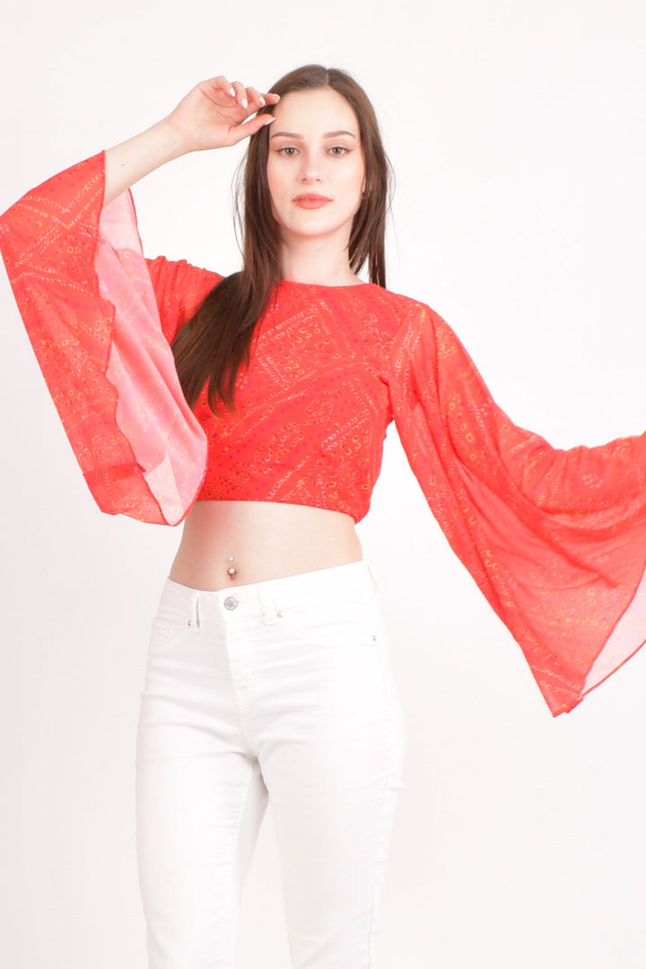 Red Bell Sleeves Crop Top TOPS & TUNICS RAAS
