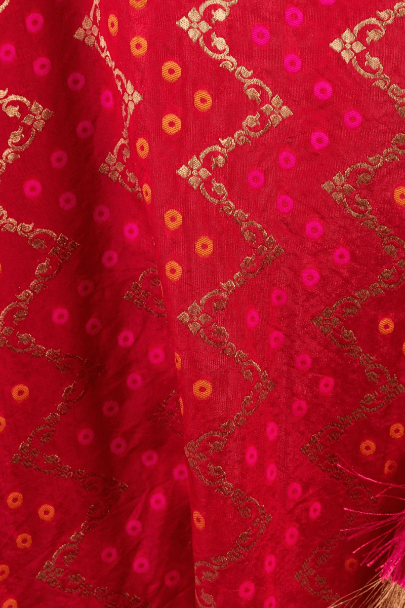 Red Chaniya Choli with Tie-Back Blouse-[mehendi outfit]-Raas