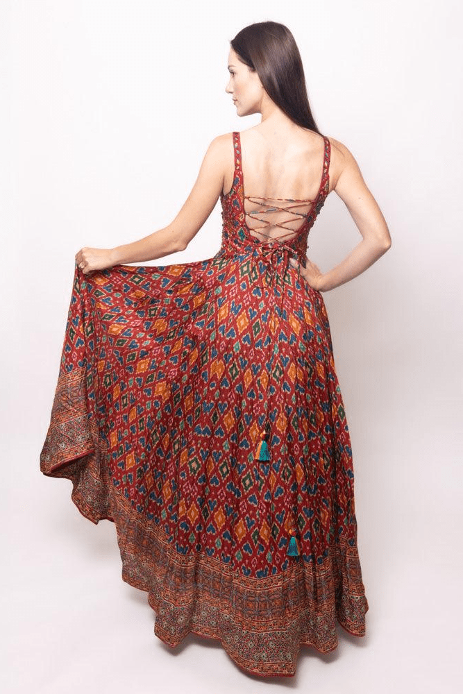 Red Dress with Patola Print-Raas USA