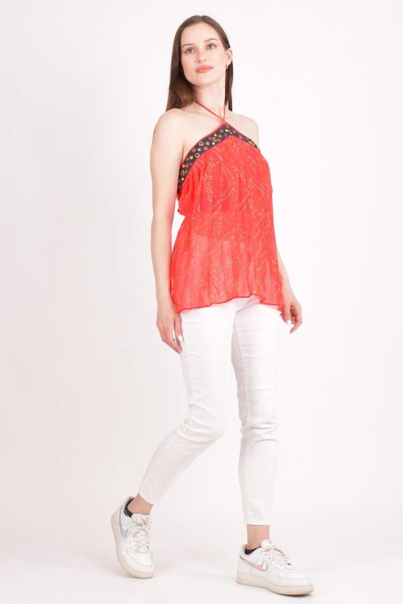 Red Embroidered Halter Top TOPS & TUNICS RAAS