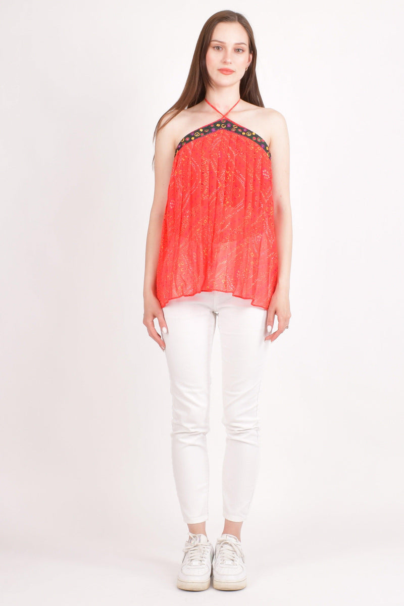 Red Embroidered Halter Top TOPS & TUNICS RAAS
