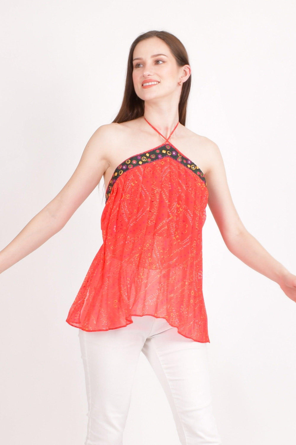 Red Embroidered Halter Top TOPS & TUNICS RAAS