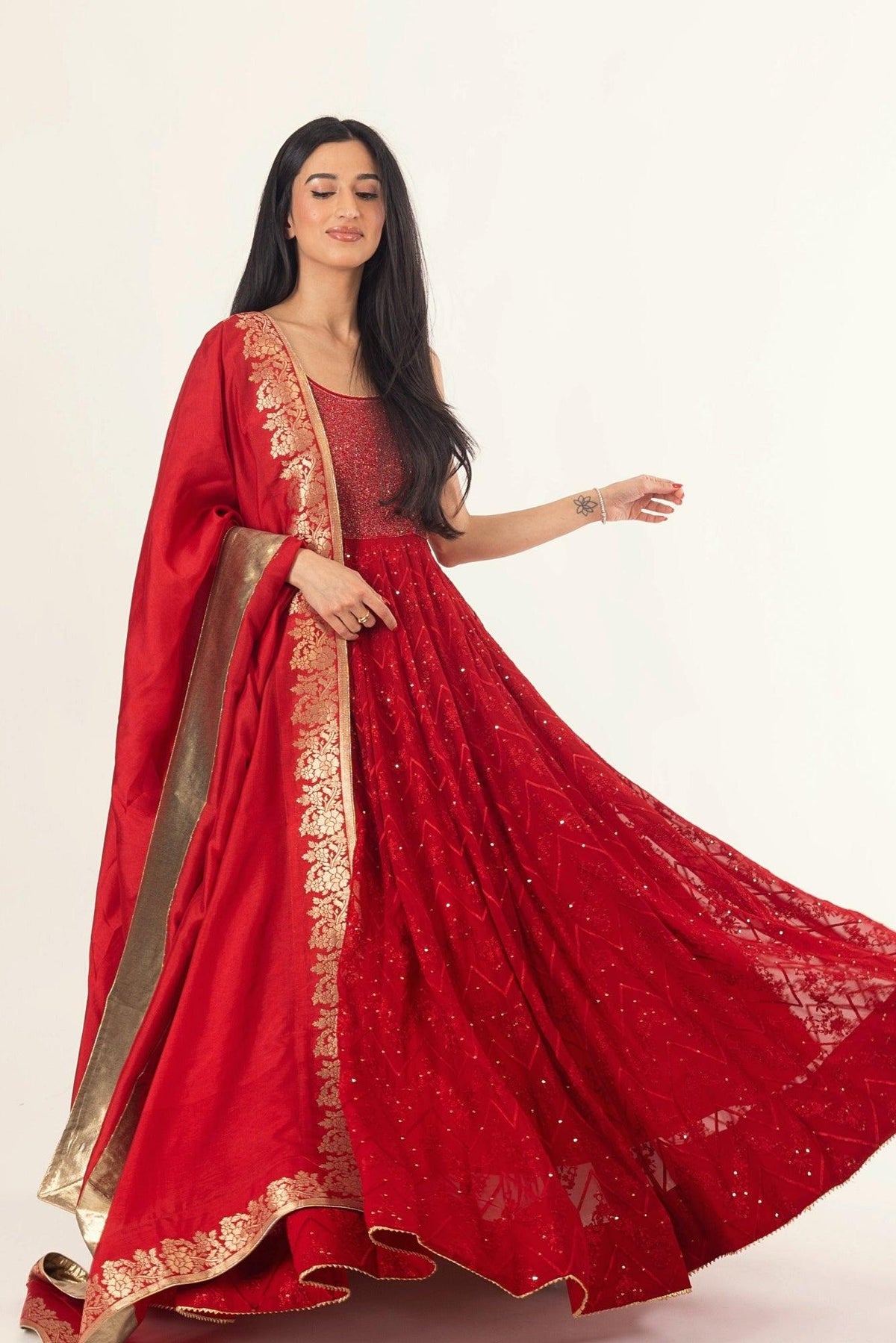 Red Gown with Drape ANARKALI & GOWN RAAS