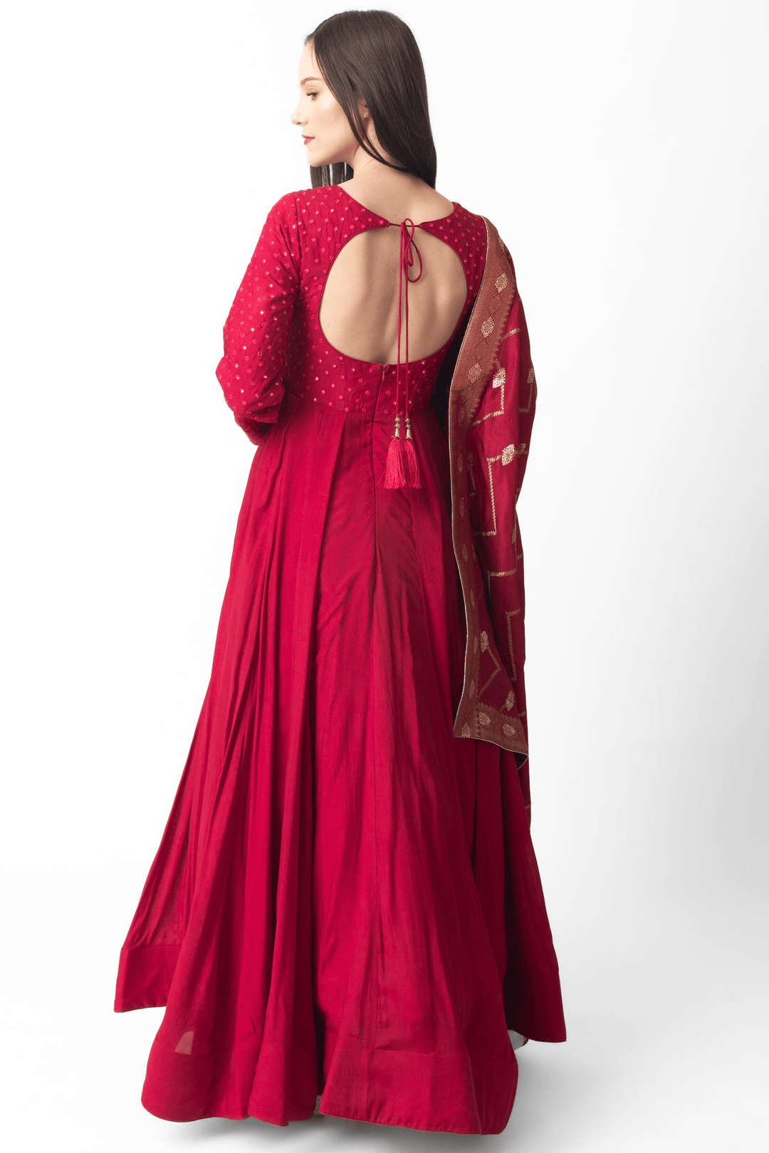 Red Gown with Embroidery-Raas USA