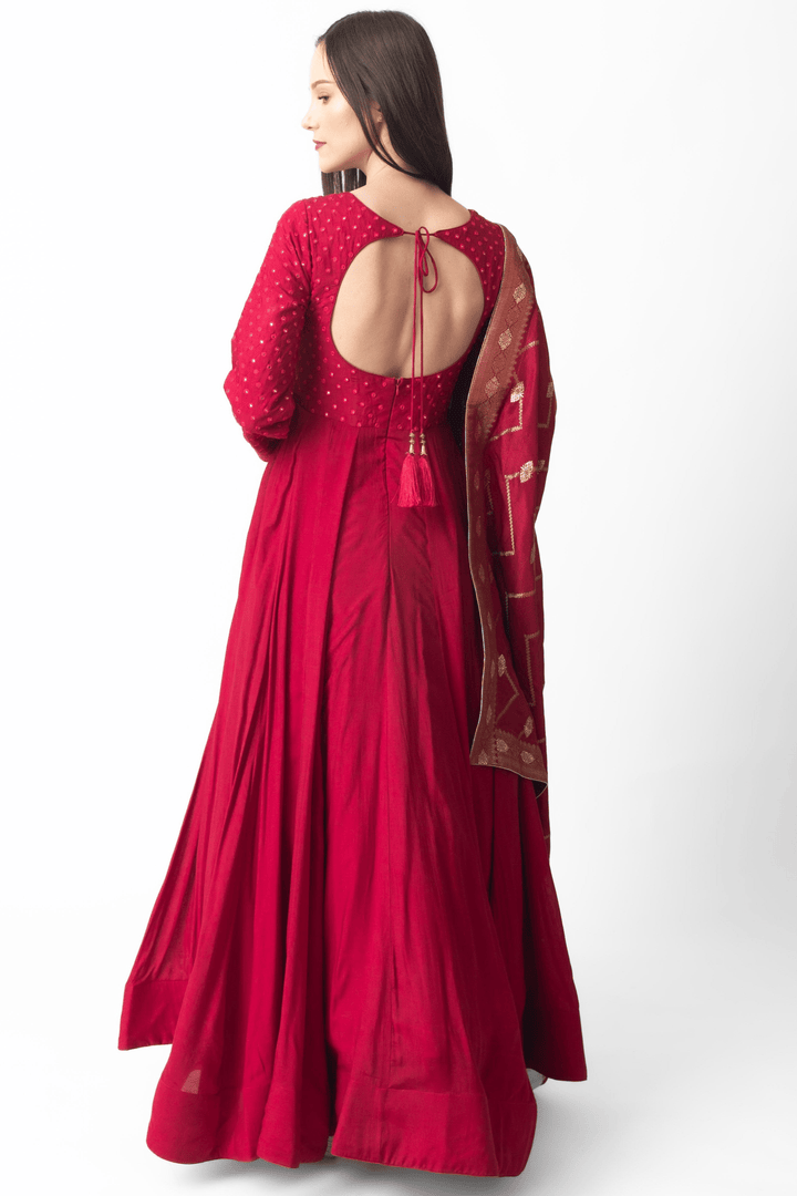 Red Gown with Embroidery-Raas USA