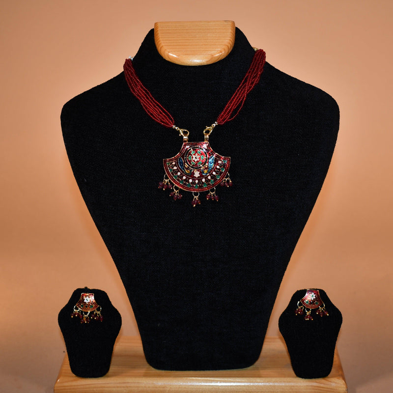 Red Heritage Patterned Necklace Set FASHION JEWELRY RAAS
