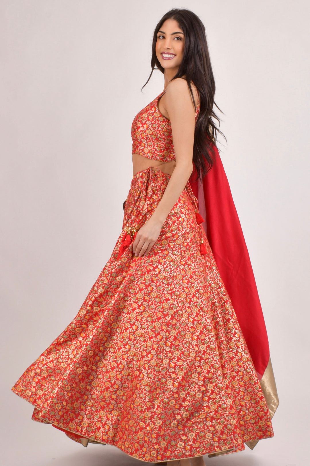 Red Jacquard Banarasi Lehenga Choli Set-[comfort-first-design]-[lightweight]-Raas