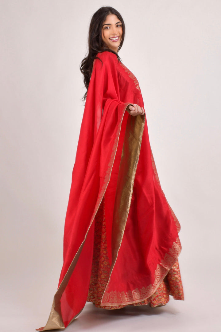 Red Jacquard Banarasi Lehenga Choli Set-[comfort-first-design]-[lightweight]-Raas