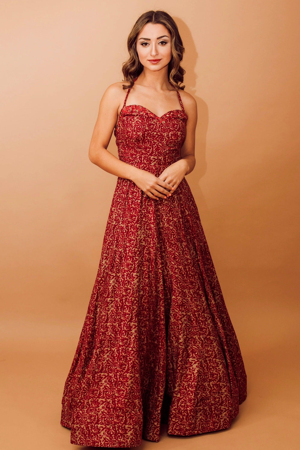 red embroidered dress Front Embroidery Silk Tatreez1 Floor length Sia Long Dress with Embroidery: