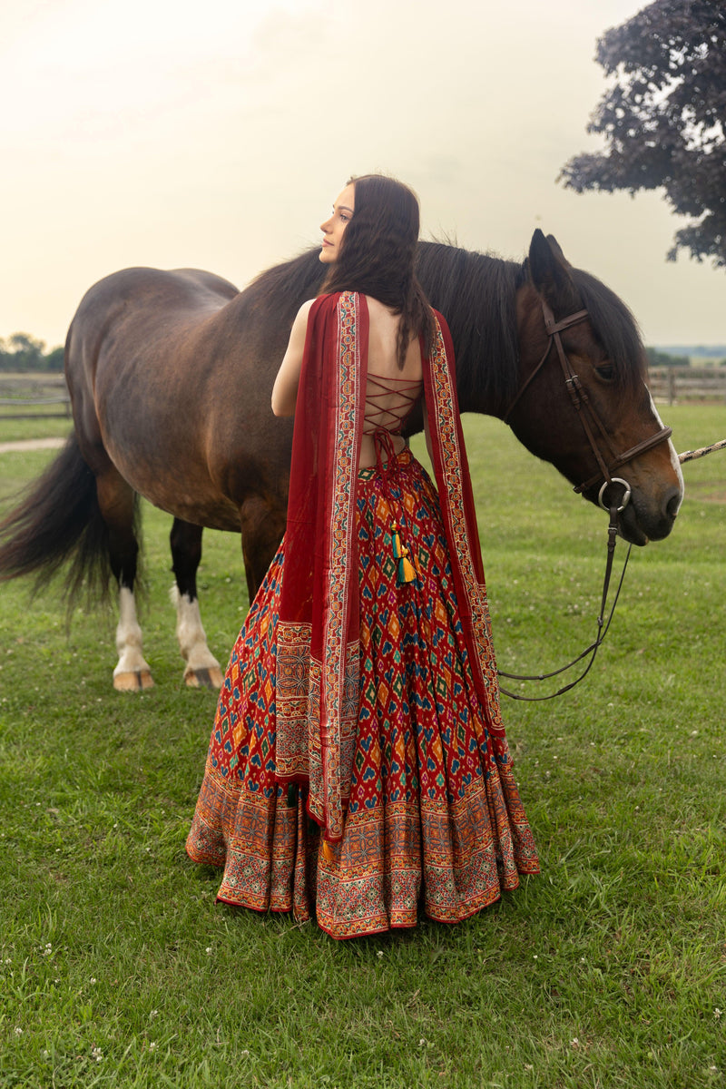 Red Patola Print Lehenga Choli Set-[mehendi outfit]-Raas