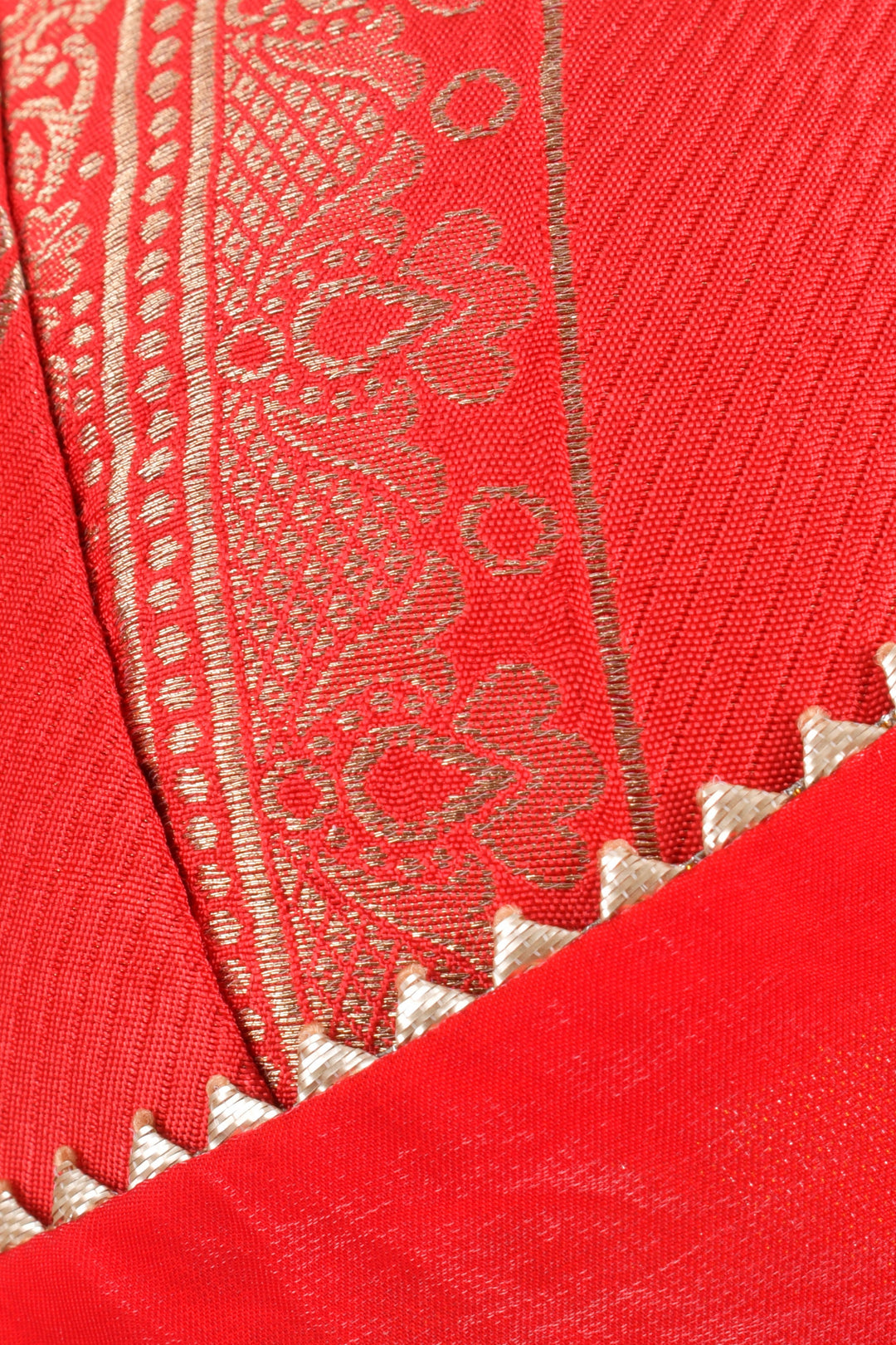 Red Pre-Stitched Saree with Banarasi Jacquard Blouse-[pre_stitched_saree]-Raas