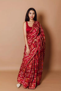 Red Pure Bandhej Saree SAREES RAAS