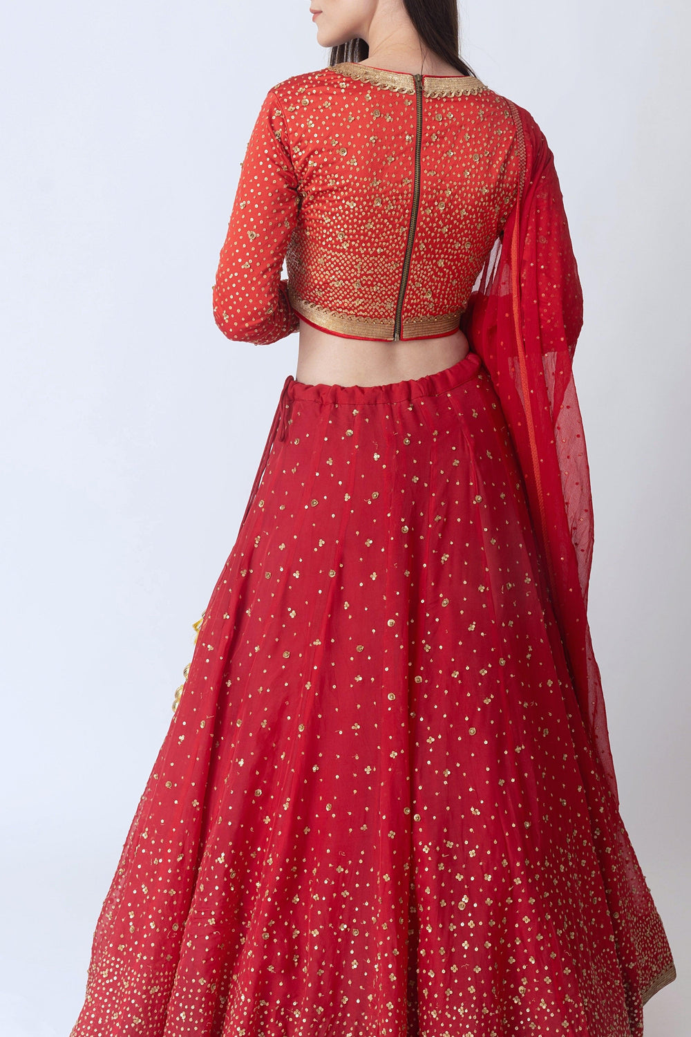 Red Sequins Lehengha Choli Set-[bridal_lehenga]-Raas