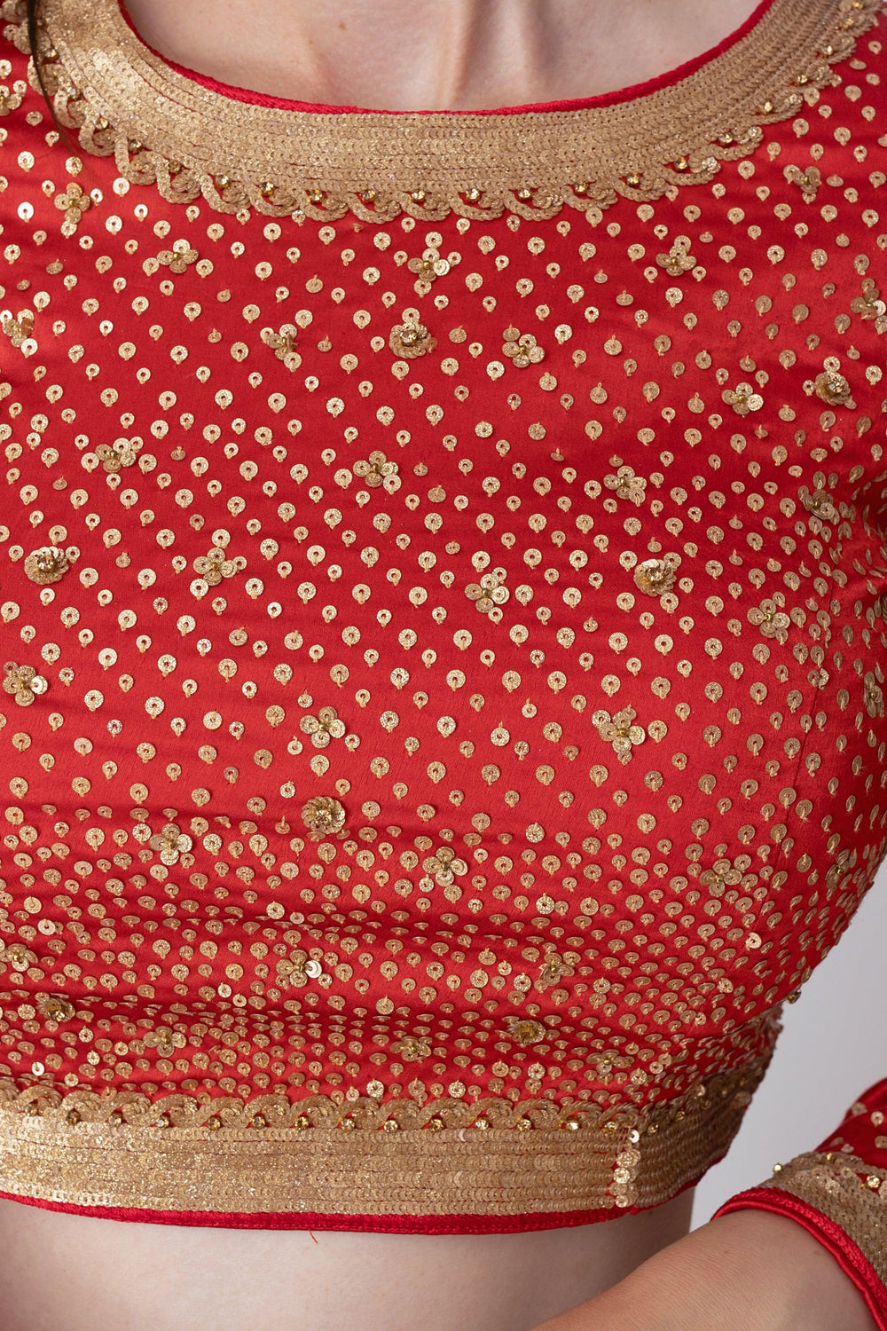 Red Sequins Lehengha Choli Set-[bridal_lehenga]-Raas