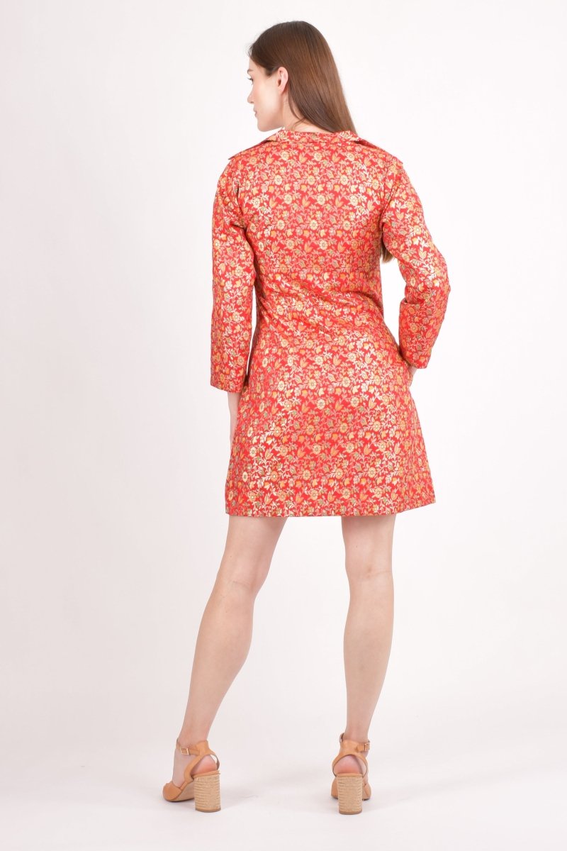 Red Silk Jacquard Blazer Dress-Raas USA
