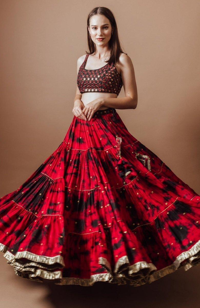Red Tie Dye Lehenga with Gaji Silk Dupatta