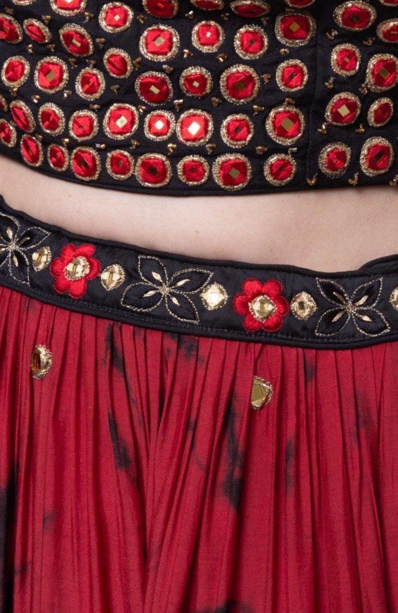 Red Tie Dye Lehenga with Gaji Silk Dupatta-[mehendi outfit]-Raas