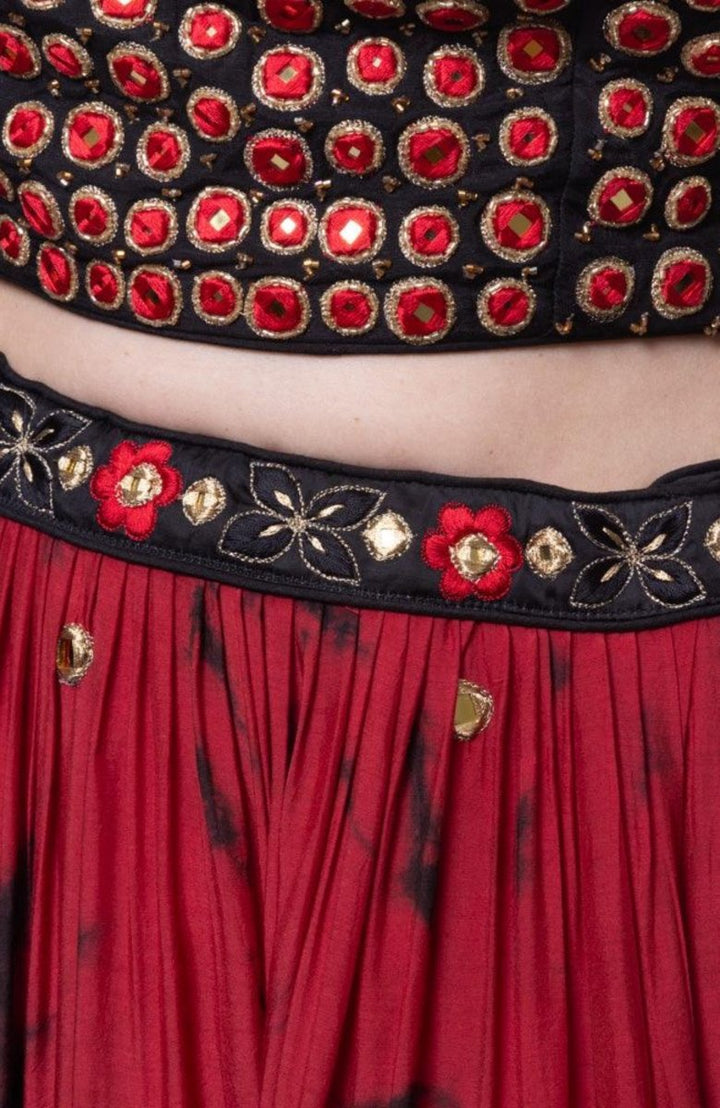 Red Tie Dye Lehenga with Gaji Silk Dupatta-[mehendi outfit]-Raas