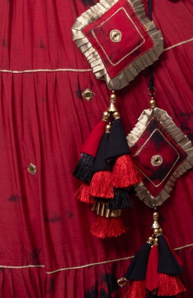 Red Tie Dye Lehenga with Gaji Silk Dupatta-[mehendi outfit]-Raas