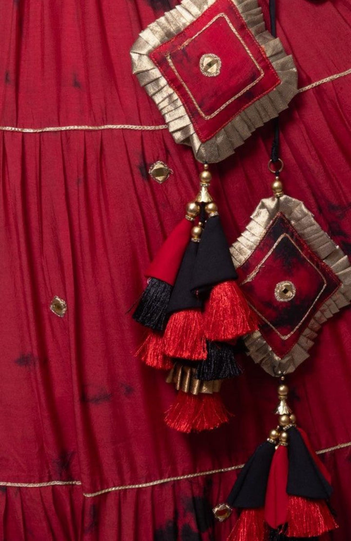 Red Tie Dye Lehenga with Gaji Silk Dupatta-[mehendi outfit]-Raas