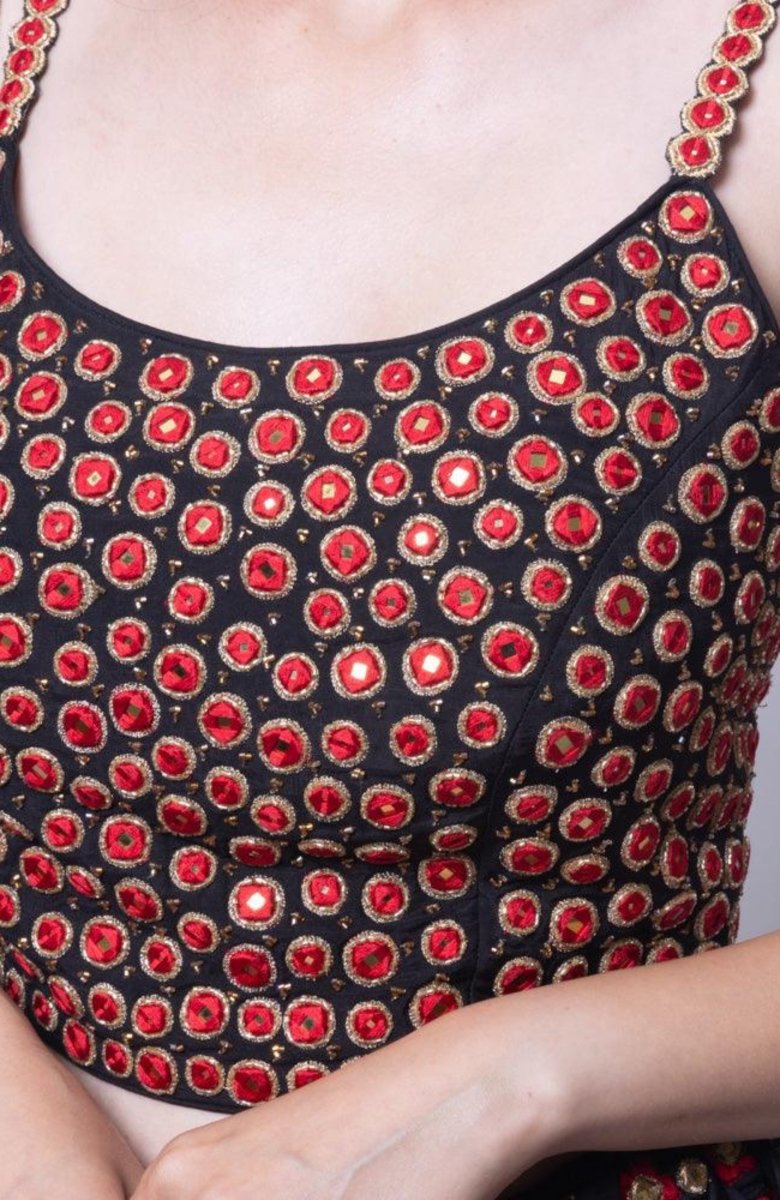 Red Tie Dye Lehenga with Gaji Silk Dupatta-[mehendi outfit]-Raas