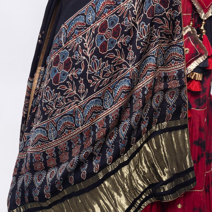 Red Tie Dye Lehenga with Gaji Silk Dupatta-Raas USA