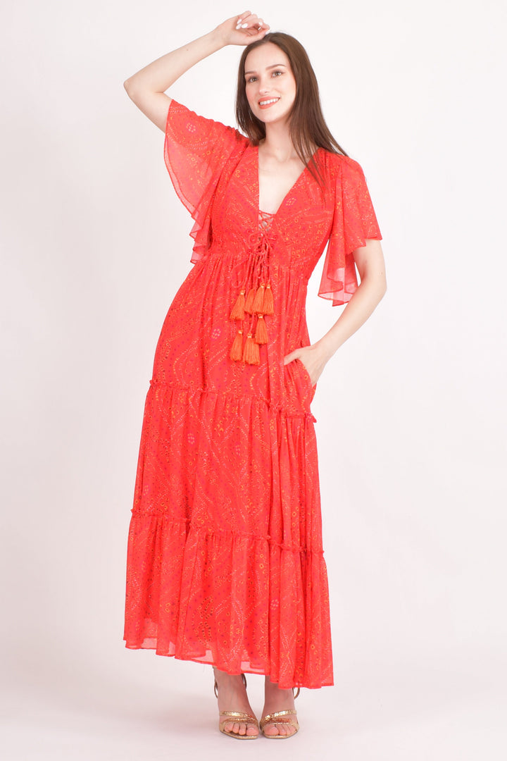 Red Tiered Maxi Dress-Raas USA