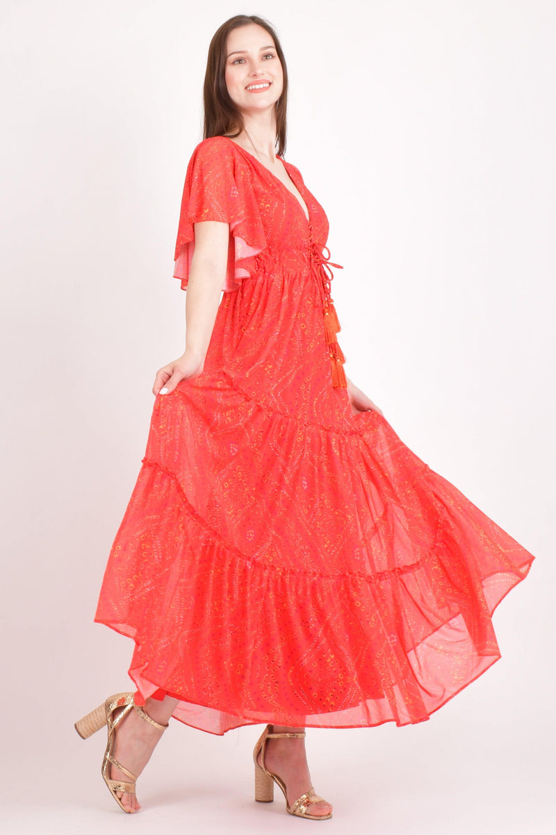 Red Tiered Maxi Dress ANARKALI & GOWN RAAS
