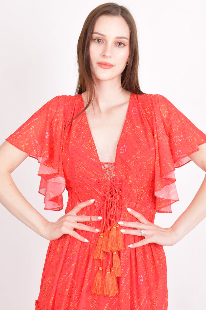 Red Tiered Maxi Dress-Raas USA