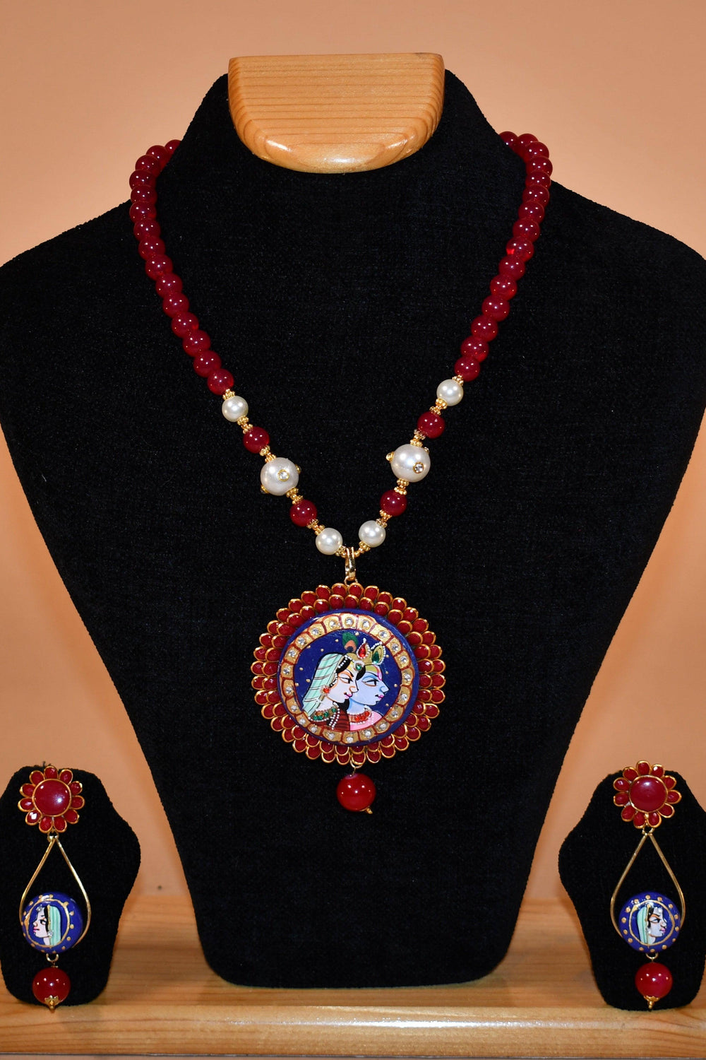 Red & White Beaded Cultural Necklace Set FASHION JEWELRY RAAS