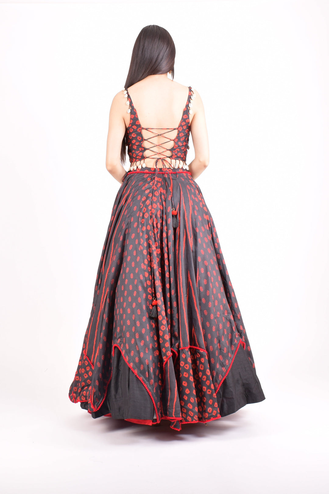 Red and Black Full Flare Chaniya Choli Set-[comfort-first-design]-[lightweight]-Raas