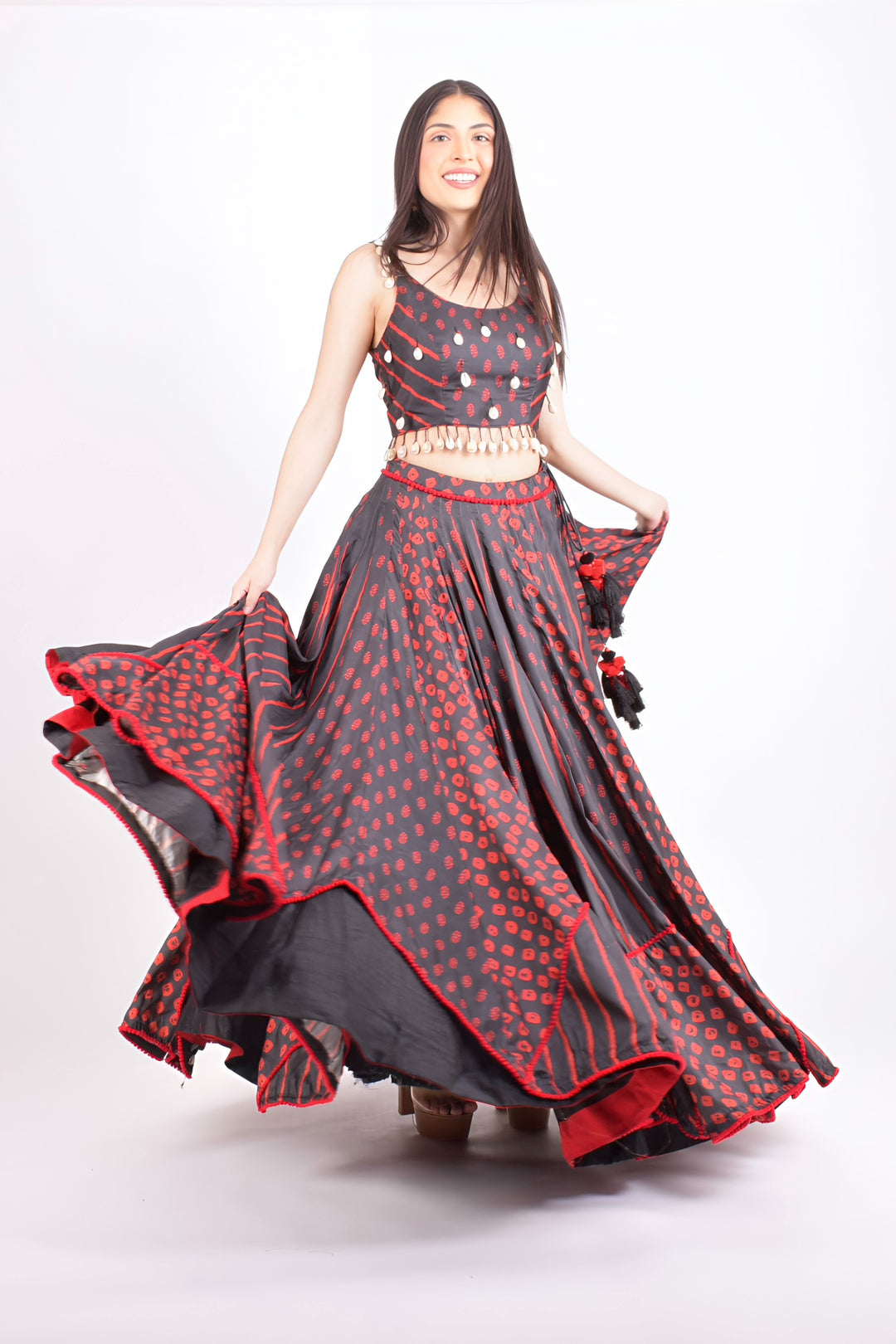 Red and Black Full Flare Chaniya Choli Set-[comfort-first-design]-[lightweight]-Raas