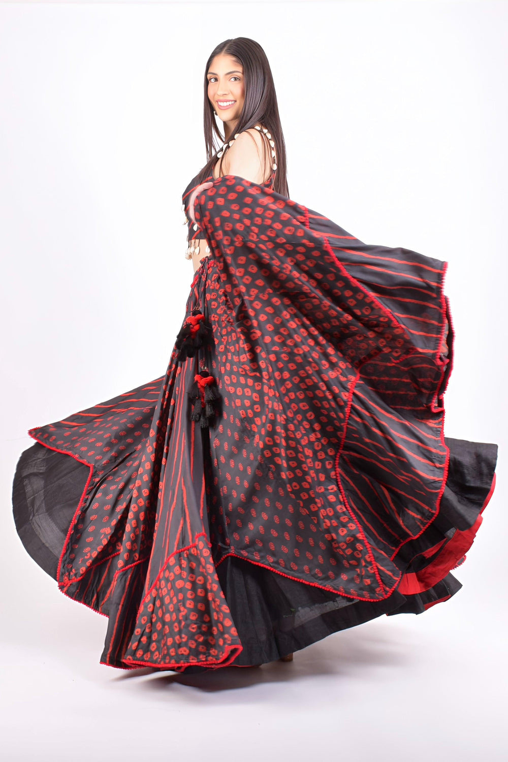Red and Black Full Flare Chaniya Choli Set-[comfort-first-design]-[lightweight]-Raas