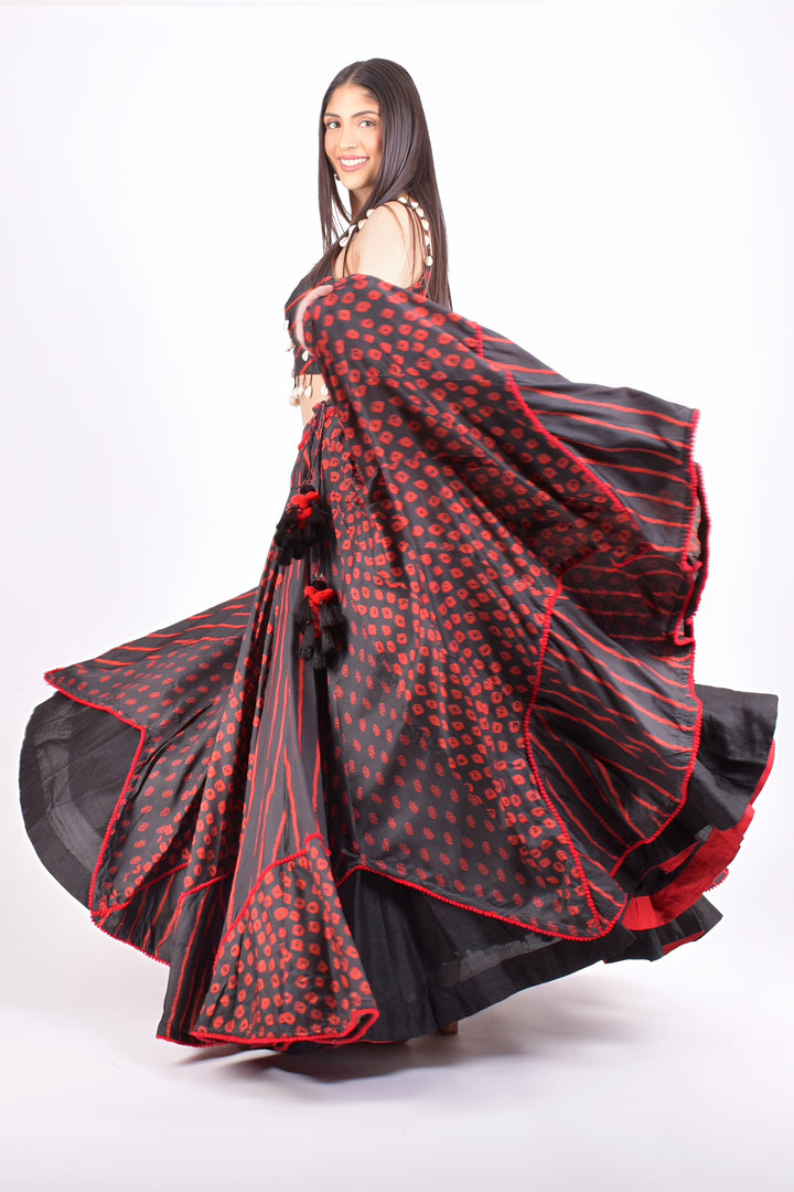 Red and Black Full Flare Chaniya Choli Set-[comfort-first-design]-[lightweight]-Raas