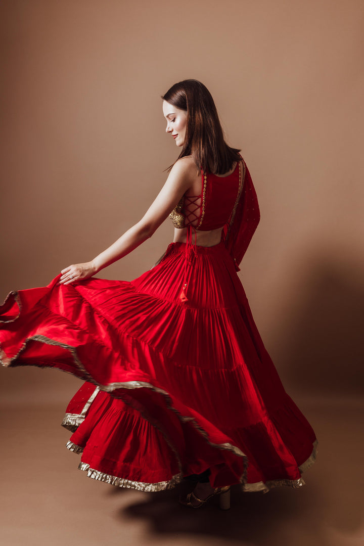 Red and Gold Lehenga Set-[mehendi outfit]-Raas