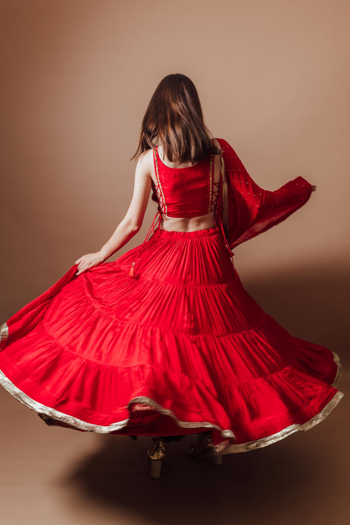 Red and Gold Lehenga Set-[mehendi outfit]-Raas
