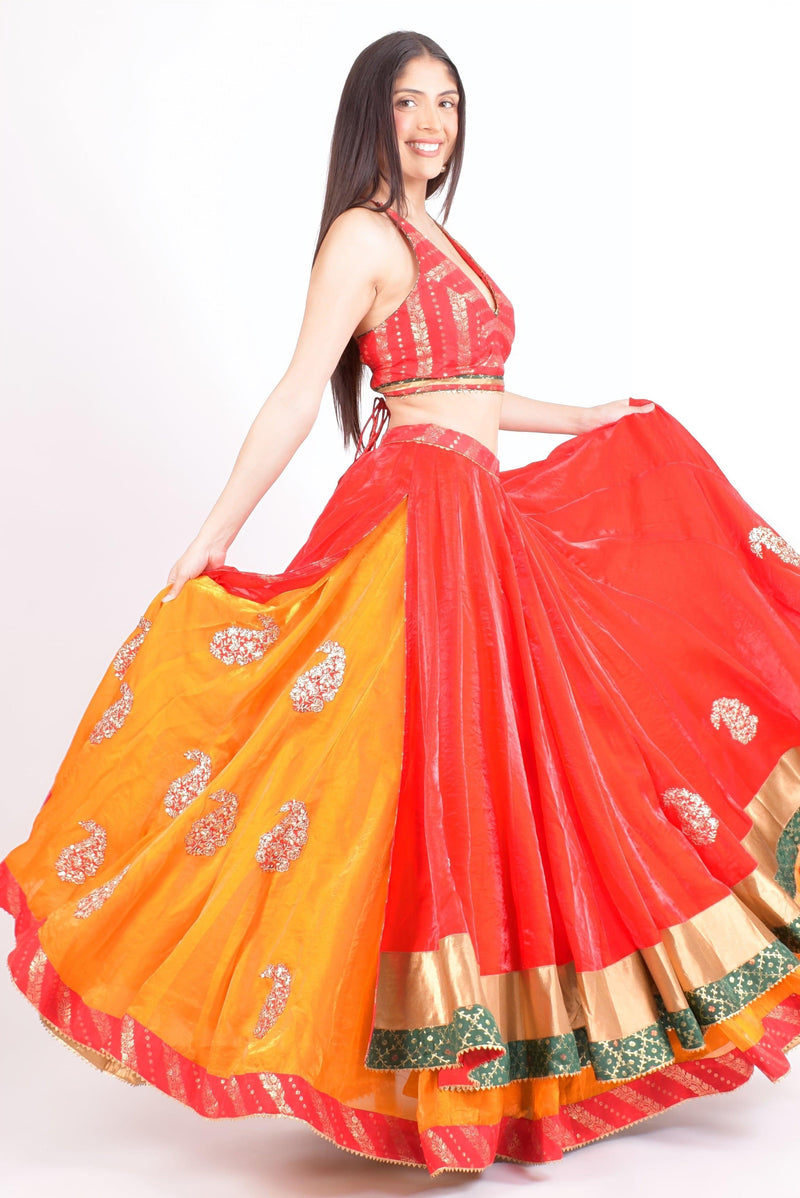 Red and Yellow Full Flare Chaniya Choli Set-[comfort-first-design]-[lightweight]-Raas