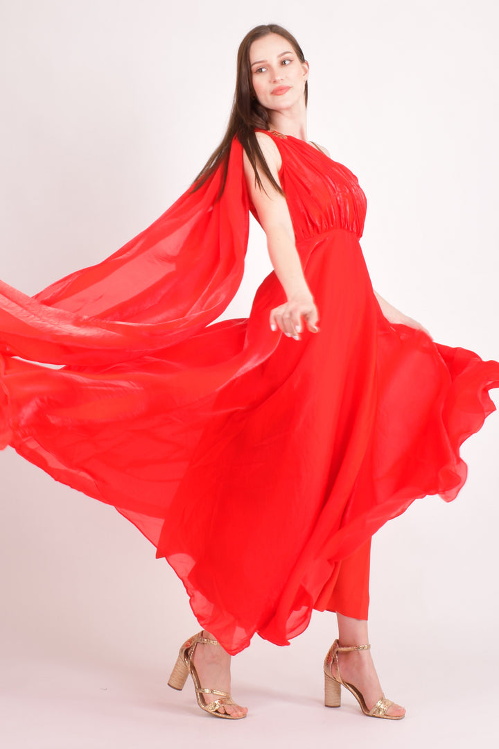 Tiana Red Silk Maxi Dress