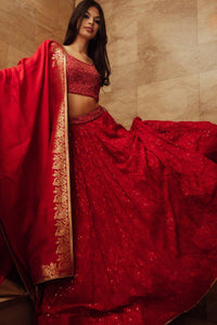 Red Bridal Lehenga Choli with Heavy Embroidery Blouse and Dupatta