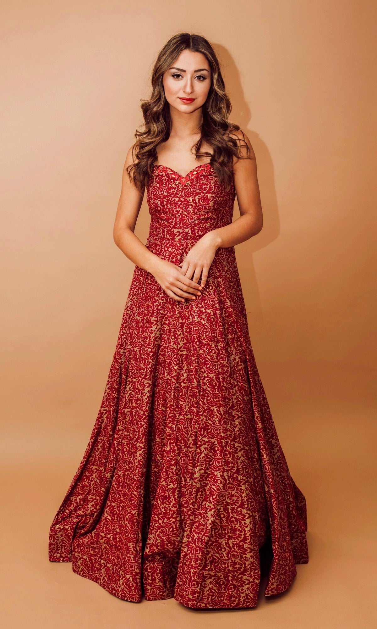 sachin and babi light blue dress Sia Long Dress with Embroidery: Elegant Cotton-Silk Gown S / Red