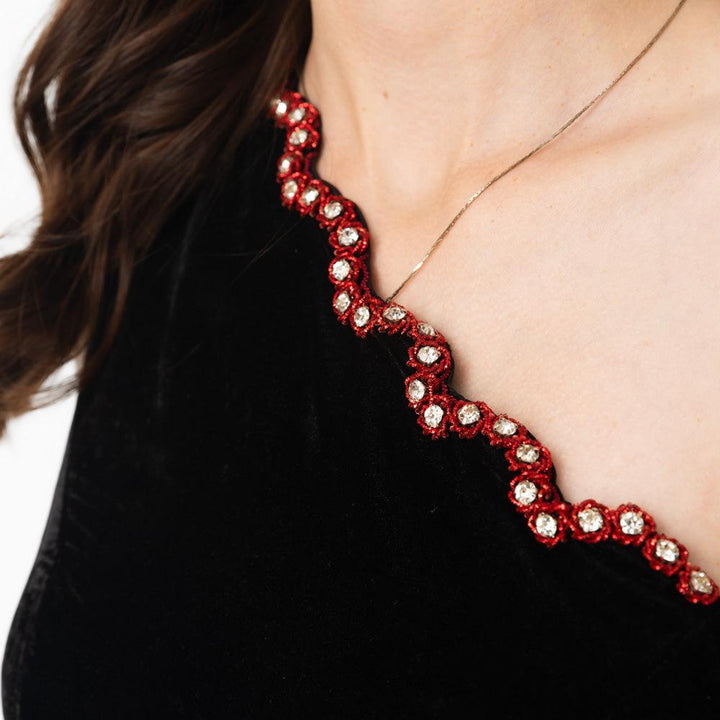 Regina Black Mini Dress with Hand Embroidery-Raas USA