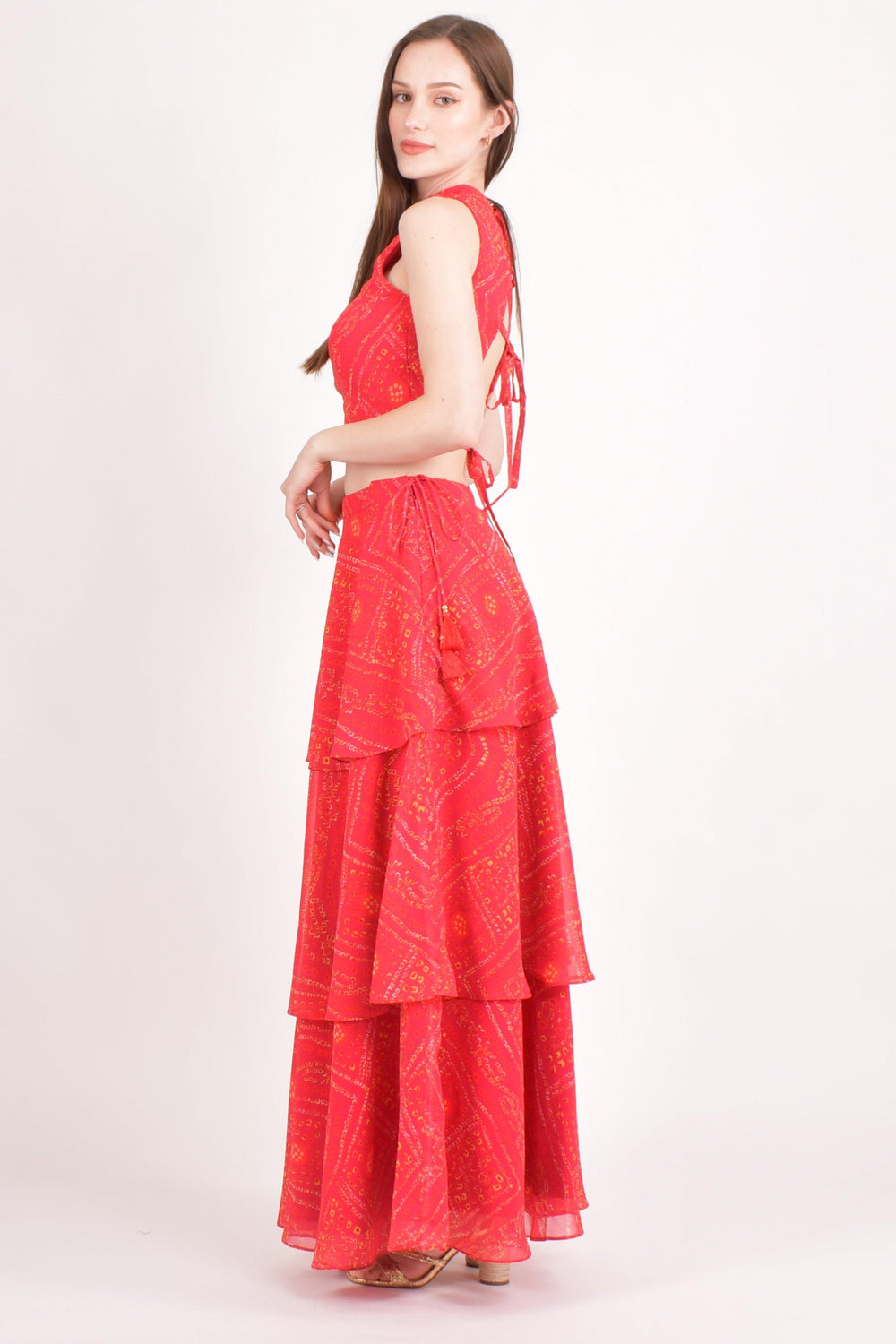 Roisin Red Two Piece Set with Tiered Skirt Coordinate set RAAS